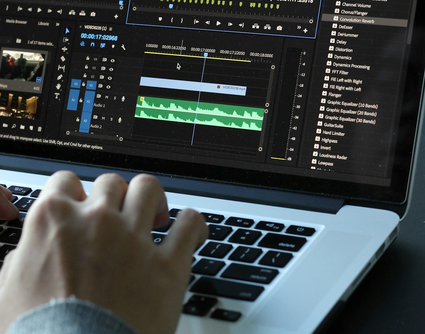Video editing timeline on a laptop screen